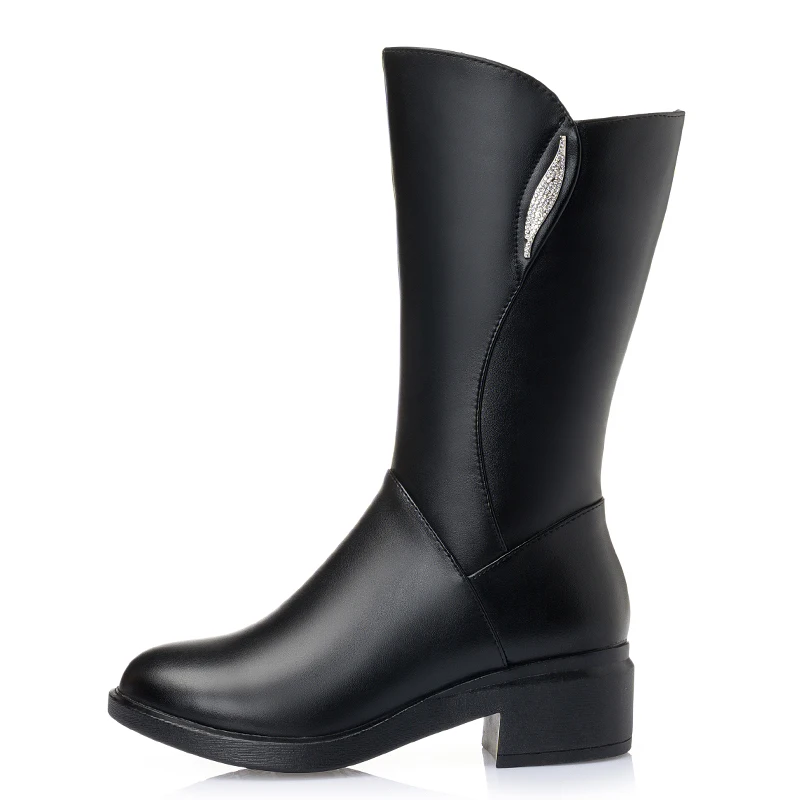 Женские ботинки из натуральной кожи GKTINOO до середины икры на среднем каблуке