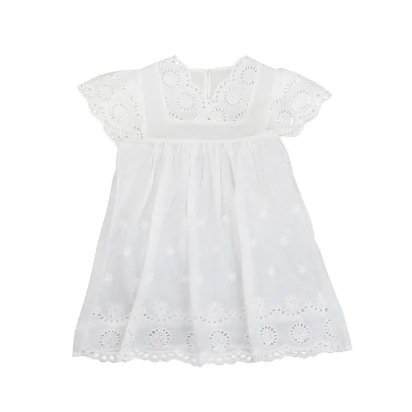 Stylish Kids Baby Girls Floral Print Lace Princess Hollow Dress Clothes Sundress solid color fashion icon all cotton July31