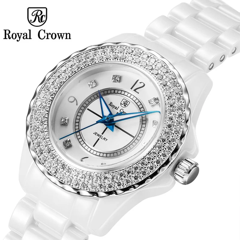 Luxury Claw-setting Crystal Ceramic Men s Watch Women s Watch Fine Fashion Couple s Hours Bracelet Girl s Gift Royal Crown Box