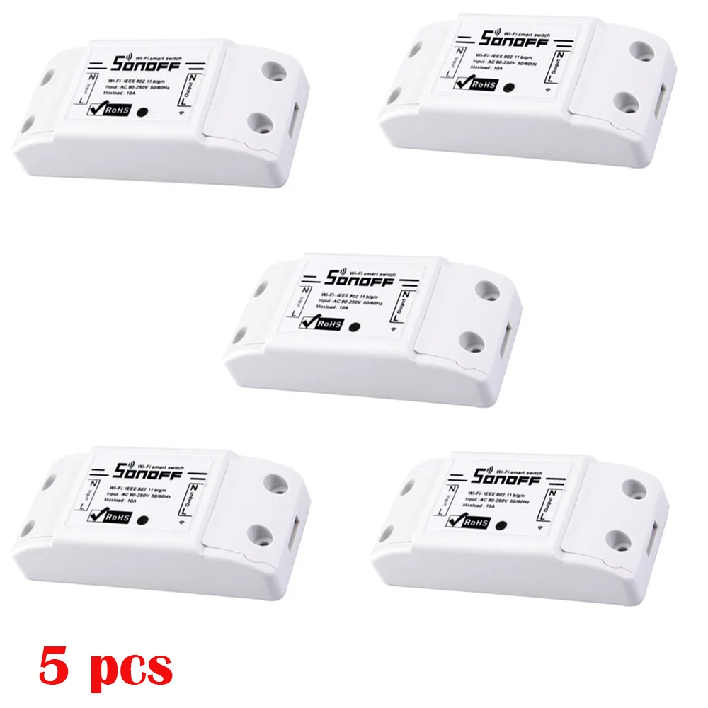 5 PCS 3/5/6/8/10 шт. 10A SONOFF Basic Беспроводной Wi-Fi пульт дистанционного управления Переключатель Управление Модуль Автоматизации "сделай сам" Таймер универсальное автомобильное зарядное устройство для дома - Комплект: 5 PCS