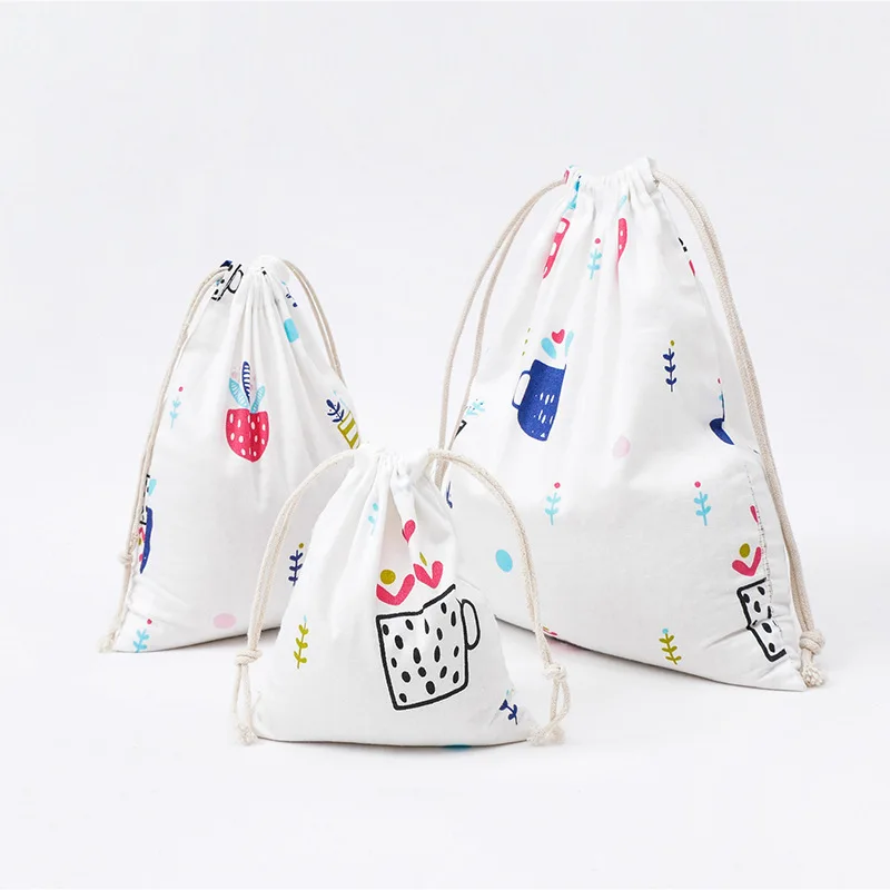 Printed cotton linen wholesale bundle mouth tea gift candy packaging bags rural style flower bear cartoon smart shopping bag | Багаж и