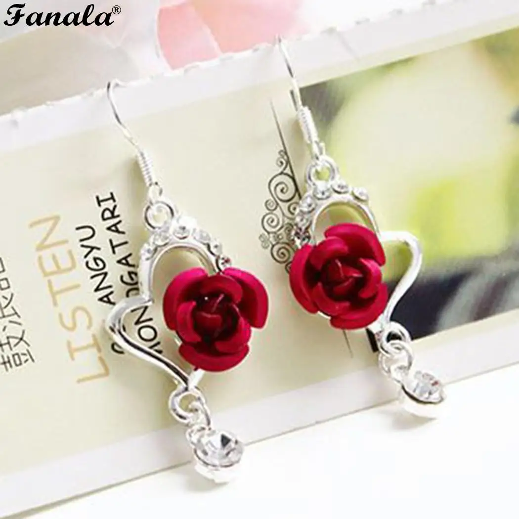 Pierced Dangle Shaped Heart Earrings Hook Elegant Women Rose Artificial | Украшения и аксессуары