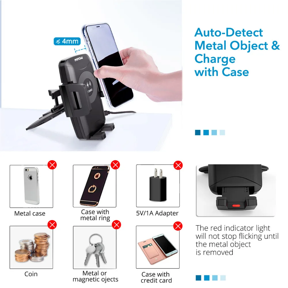Mpow Qi Fast Wireless Car Phone Mount CD Slot 10W 7.5W 5W Auto Charging Powers For iPhone XR XS 8 8Plus Samsung S9 S8 S7 S6/edge |