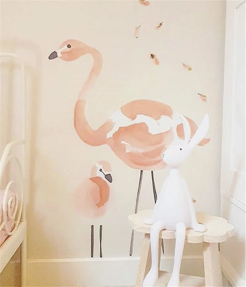 Flamingo and Feather Скандинавский стиль розовая Наклейка на стену для детской комнаты розовый шар в виде фламинго Наклейка на стену s украшение для детской комнаты ПВХ - Цвет: Flamingo and Feather