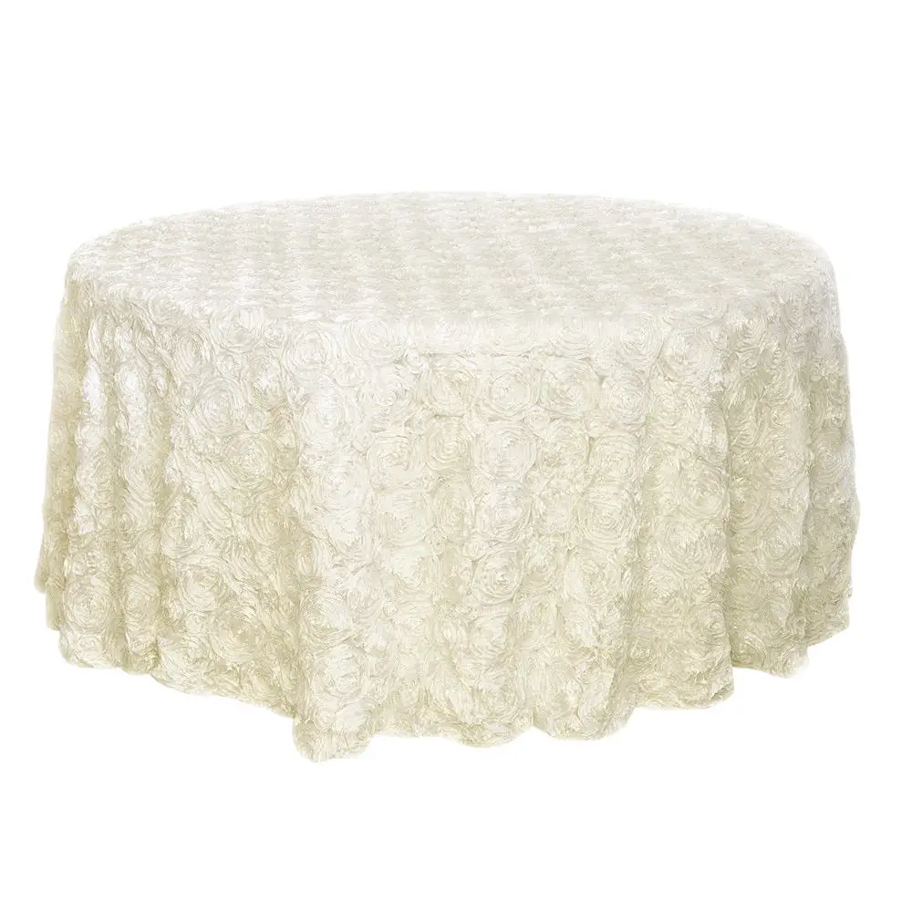 Beige 1 шт. 120 дюймов 3D роскошный атлас с розочками скатерть круглая Роза вышивка скатерти свадебные украшения дома - Цвет: Beige