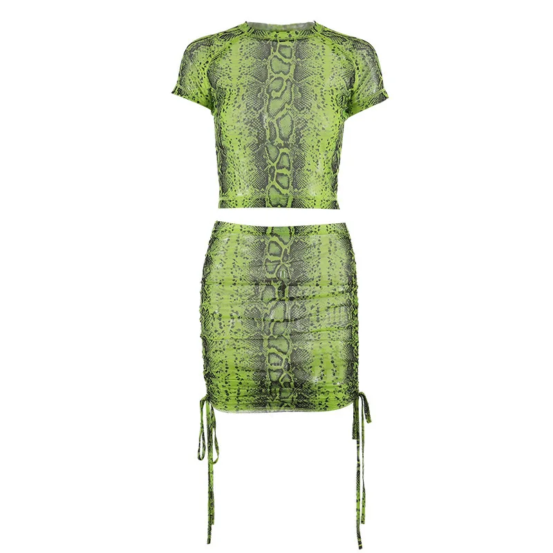 Женский топ юбка комплект из 2 предметов с принтом змеиной кожи укороченный