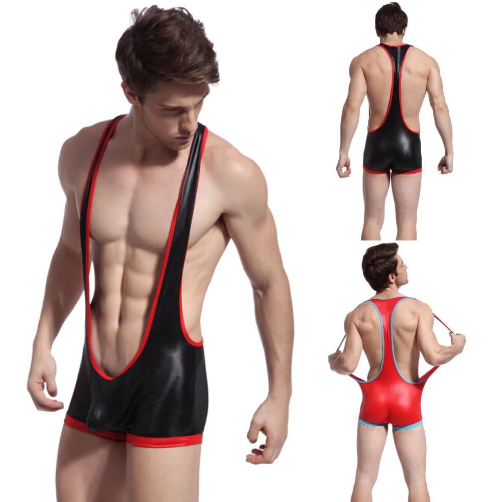 Сексуальное Мужское боди для Реслинга из искусственной кожи трусы боксеры