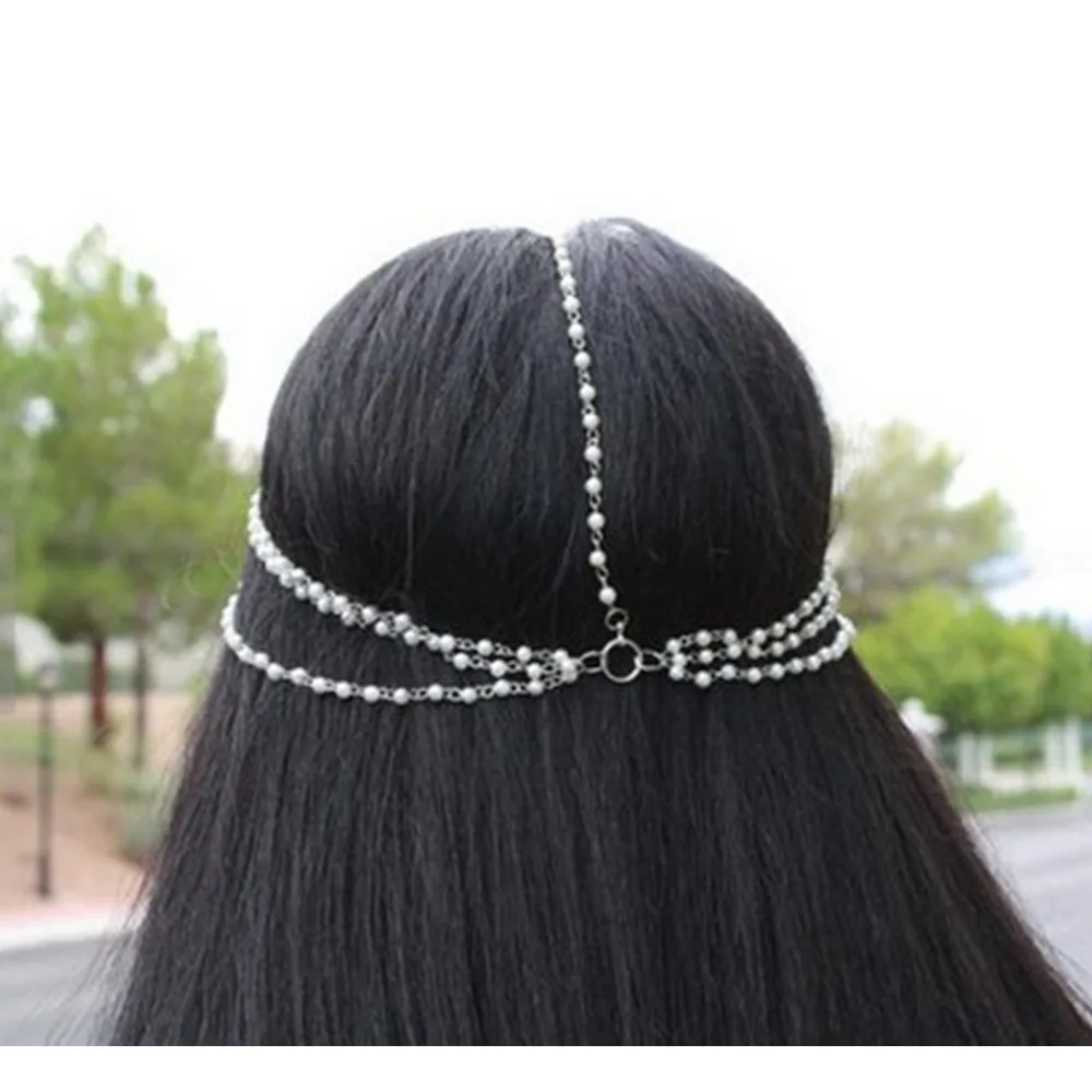 Модные Индийские украшения для волос Многослойные жемчужные золотые свадебные