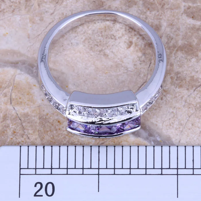 Приятный Белый CZ фиолетовый фианит посеребренное женское Ювелирное кольцо