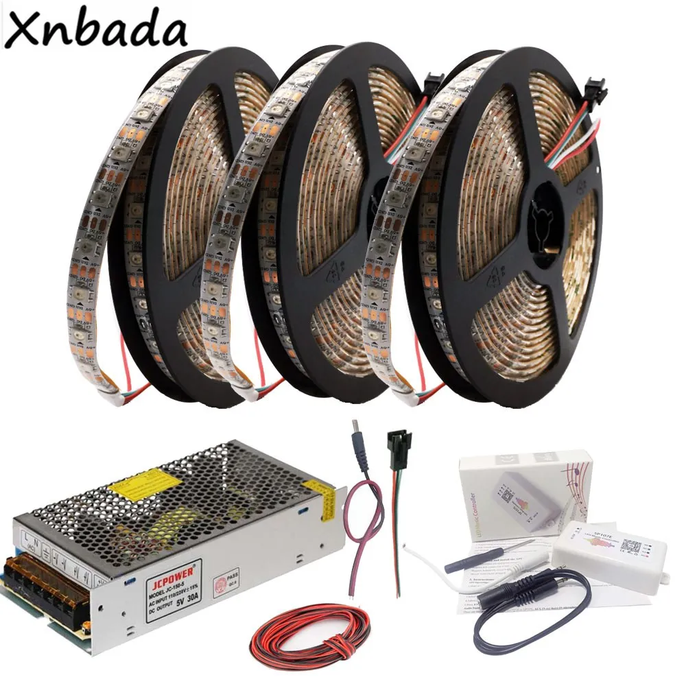 WS2812B WS2812 RGB светодиодный светильник SP107E Bluetooth музыкальный RGB светодиодный контроллер DC5V светодиодный трансформатор 5 м 10 м 15 м 20 м комплект