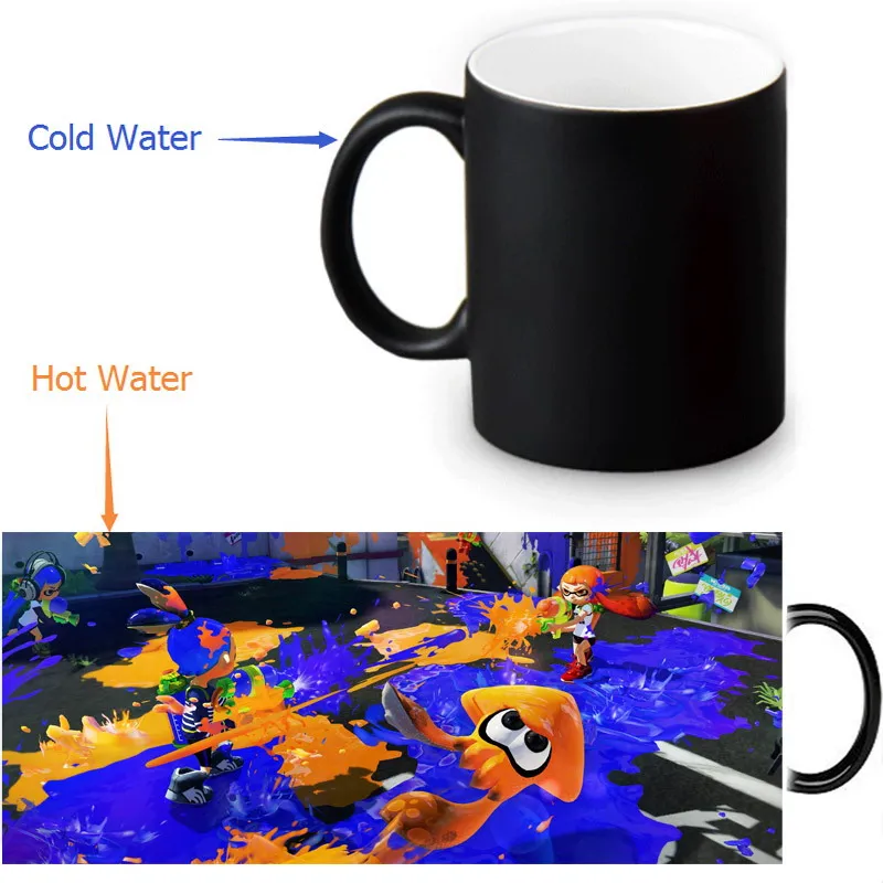 Splatoon 350ml/12oz Heat Reveal Mug Color Change Coffee Cup Sensitive Mugs Magic Milk Tea Cups | Дом и сад