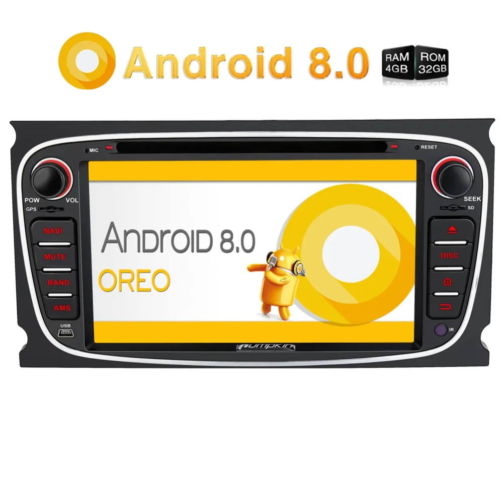 Pumpkin 2Din 7 &quotAndroid 8 0 автомобильный DVD плеер Qcta Core стерео для Ford Mondeo/Focus GPS навигация Wifi