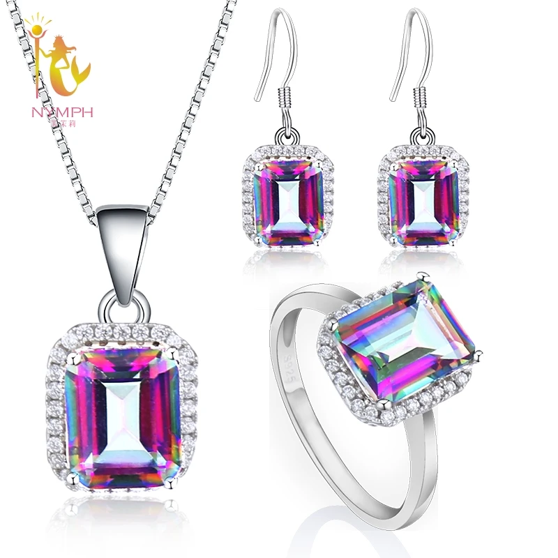 Женское колье из серебра 925 пробы с радужным Мистик топазом|nymph jewelry|party party partyparty