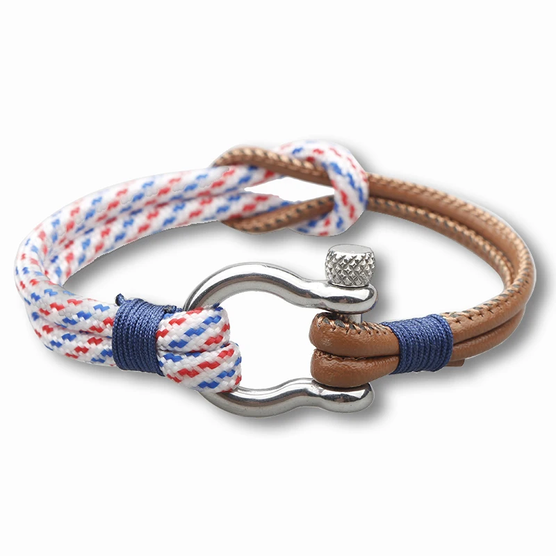 

2018 New Fashion Charm Multilayer Braided 550 paracord with Leather Stainless Steel Buckles Survival Bracelet for Men Women