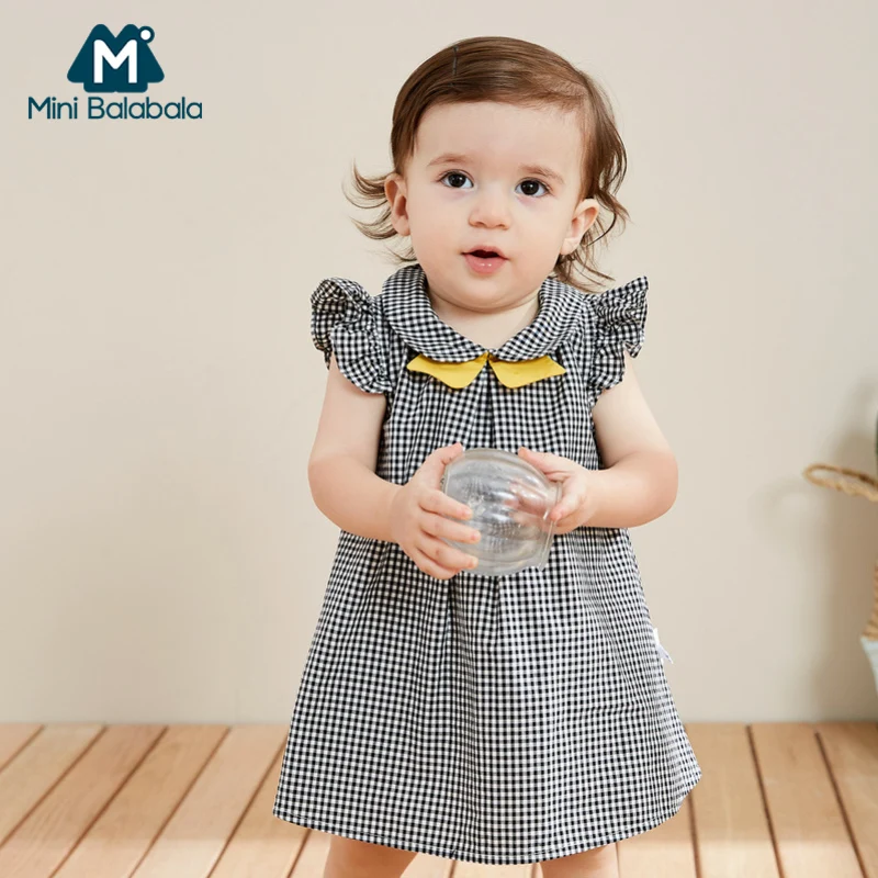 Мини-платье для девочек balabababy; Новинка г.; летнее хлопковое свободное платье без рукавов в школьном стиле; милые платья для новорожденных; одежда для детей