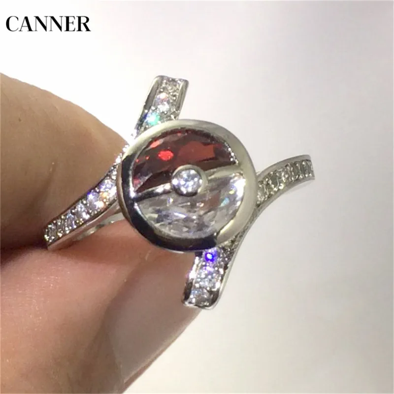 Canner Pokemon Ball кольцо с фианитом кольца кристаллами из страз винтажные обручальные