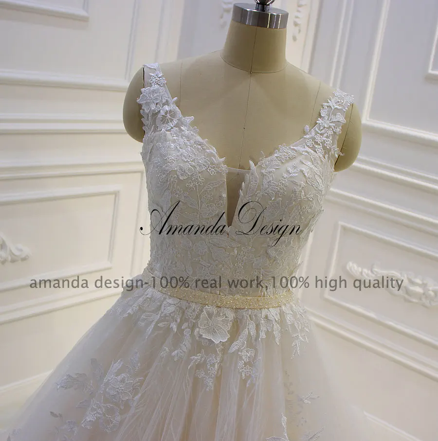 Аманда дизайн vestido de novia Плайя колпачок рукав кружева аппликация А-силуэт свадебное платье