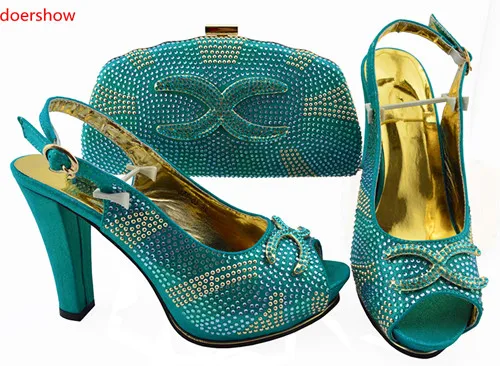 

doershow fashion teal Shoes with Matching Bags 2018 African Shoe and Bag Set Italian Design African Shoes and Bag Set SJZS1-10
