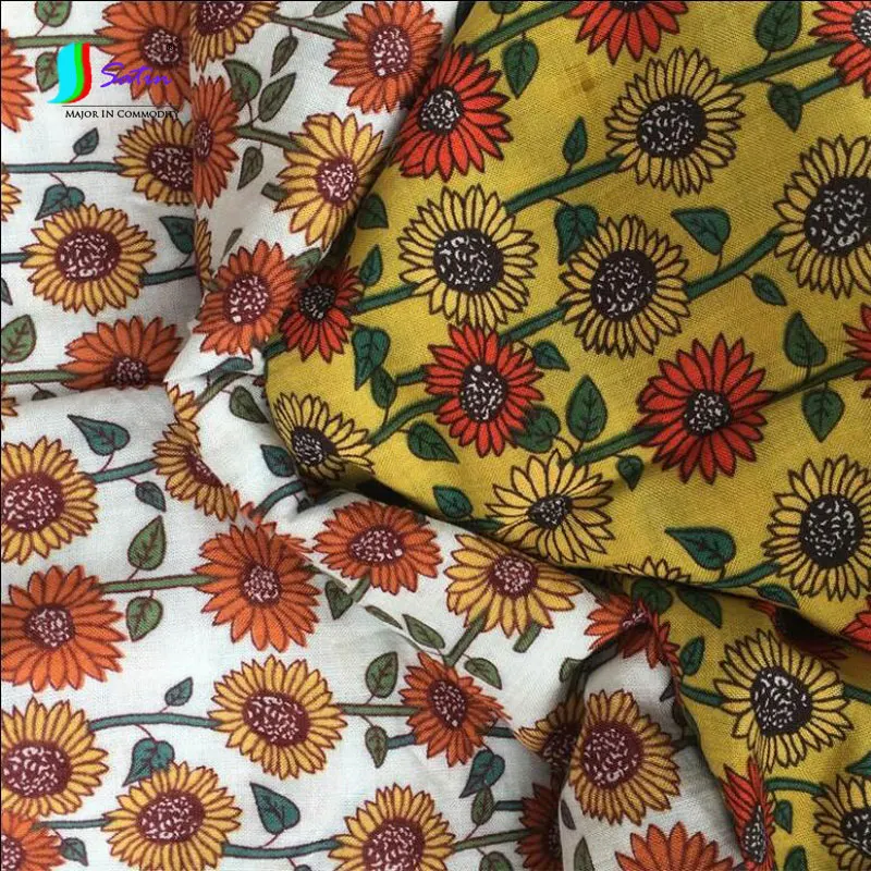 Рубашка ткань для платья материал детской одежды белый желтый фон Подсолнухи Pttern