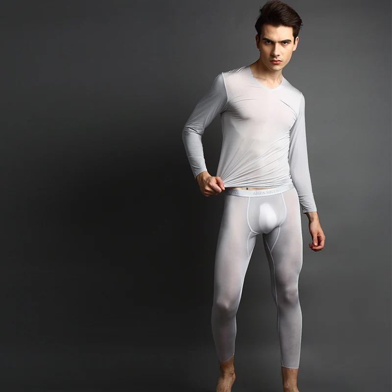 Men's Ultra-thin Ice Silk Seamless Autumn Clothes Nine-point Suit Sexy Half-through Underpants