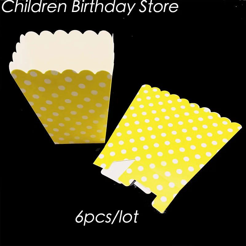 

6pcs/lot yellow polka dots theme popcorn boxes yellow dots theme birthday party decorations baby shower polka dots popcorn case