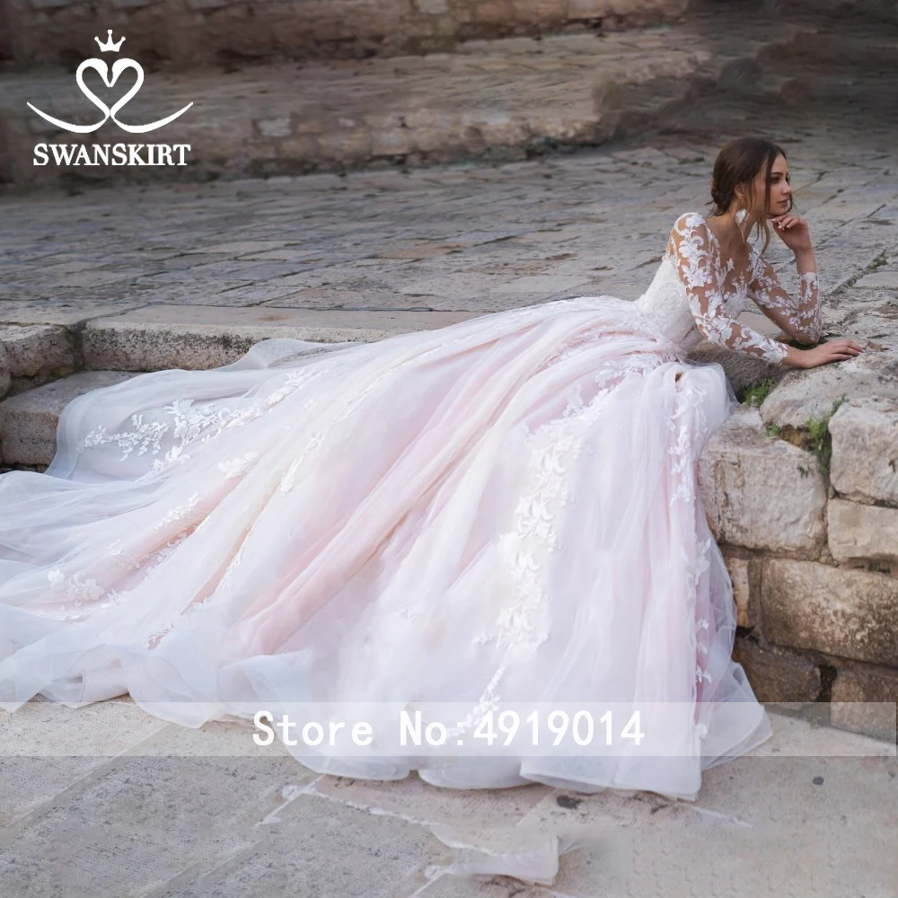 Swanskirt модное свадебное платье с аппликацией 2020 круглым вырезом длинным рукавом а