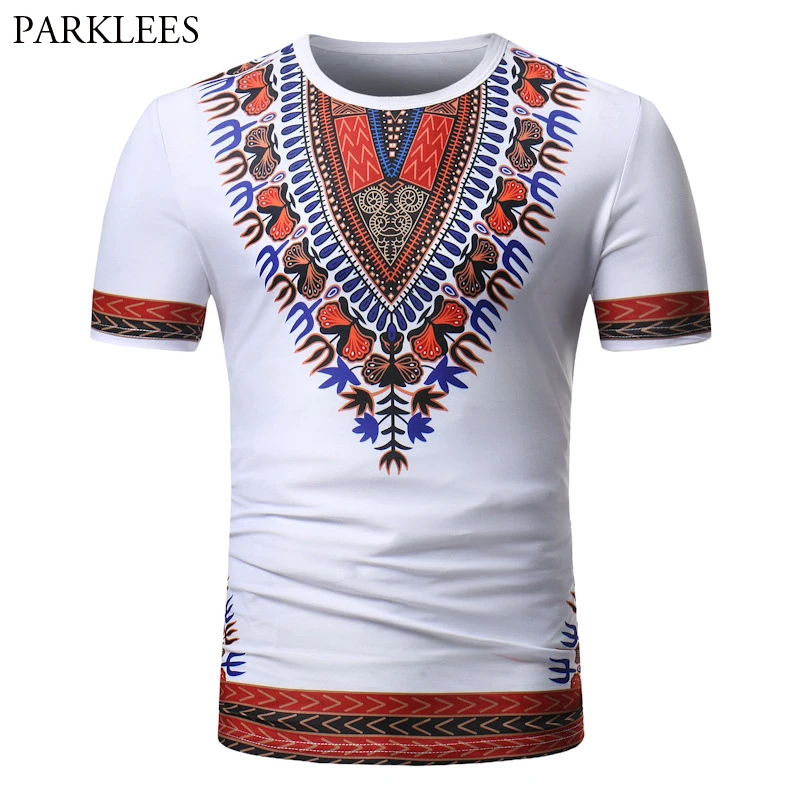 

White Slim Fit Short Sleeve T Shirt Men 2019 Fashion African Dashiki Print T-shirt Men Casual Streetwear Tshirt Camiseta Hombre