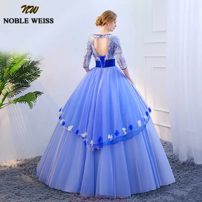 NOBLE WEISS Quinceanera Dresses Ball Gown 2019 With Half Sleeve Sweet 16 Dress Long Floor Length Light Blue Vestidos de 15 anos | Свадьбы и
