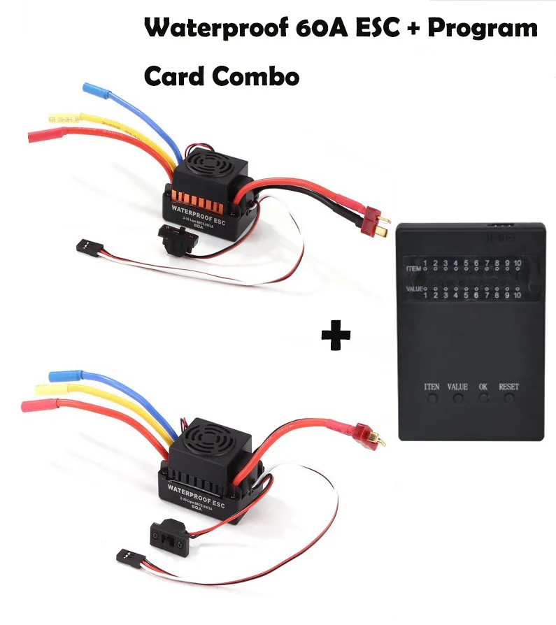 Водонепроницаемый 60A ESC + комбинированная программная Карта подходит для 1/10 RC
