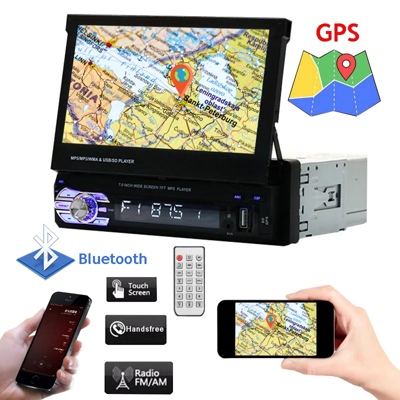 Выдвижной 1 Din автомагнитола с gps и экраном сенсорный мультимедийный