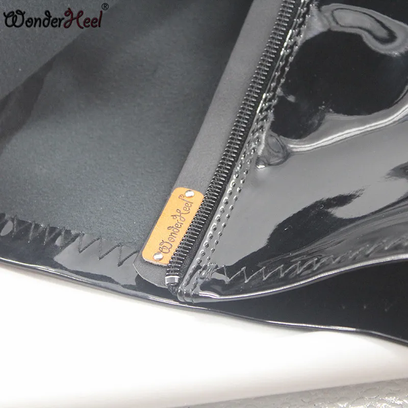 Новые женские облегающие высокие сапоги Wonderheel 5"/12 см из лакированной кожи на шнуровке пикантные высокие сапоги выше колена
