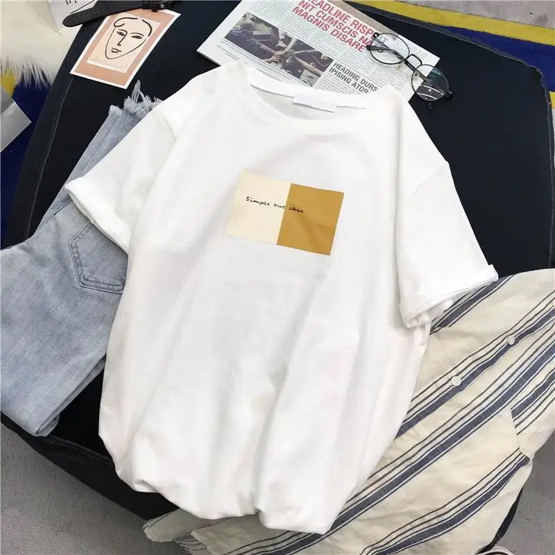 01 Zuolunouba, простая хлопковая Футболка Harajuku, женская, короткий рукав, Студенческая, короткий рукав, футболка, летняя, свободная, консервативный стиль, футболки, топы - Цвет: 01
