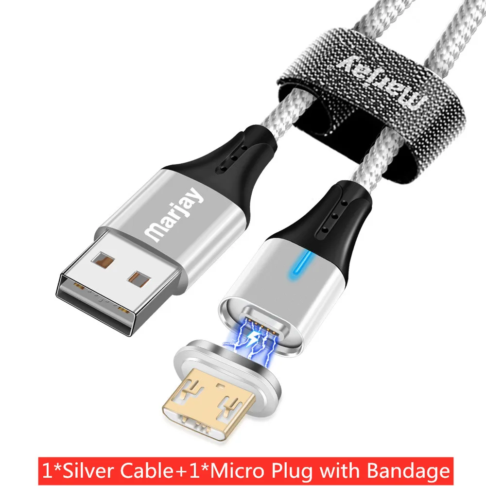 Silver For Micro Магнитный кабель Marjay 3A для быстрой зарядки и передачи данных, кабель Micro usb type-C для iPhone, samsung, Xiaomi, huawei, Магнитный зарядный кабель - Цвет: Silver For Micro
