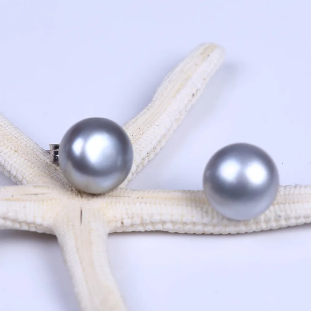 

High quality gray rice shape pearl necklace with 925 silver mabe pearl clasp 9mm button pearl silver stud earrings set