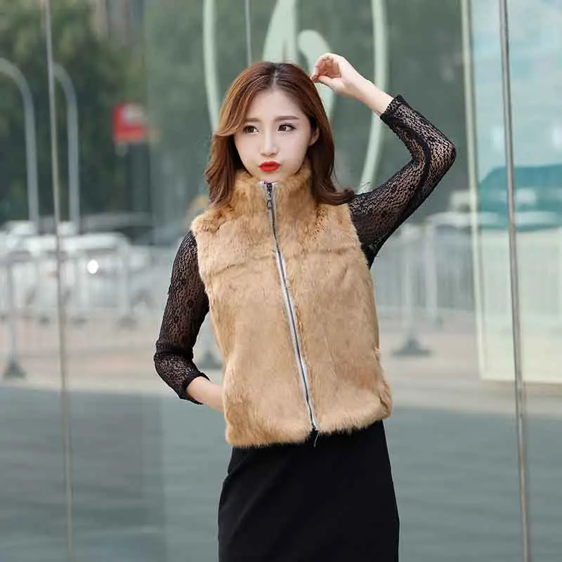 100% натуральный кроличий мех жилет на молнии винтажный стиль Заводская