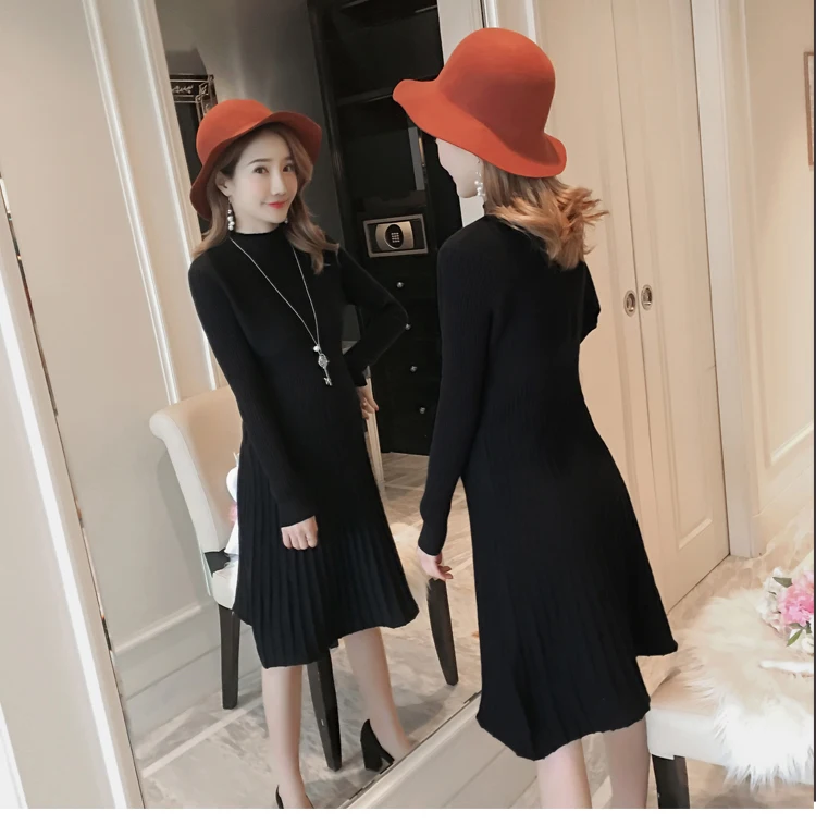 New Fashion Maternity Dress Full Sleeve O Neck Soild Pleated Spandex dress Pregnancy for Pregnant Women For 2018 Autumn/Winter | Мать и