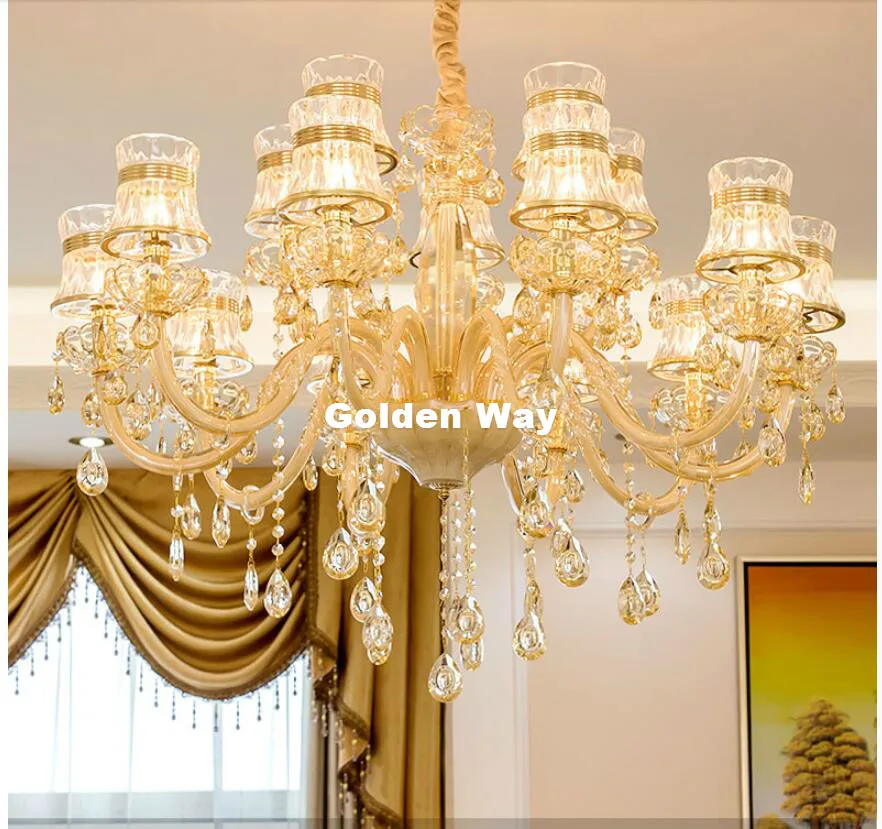 Goede Gratis Verzending Moderne Champagne Kristallen Kroonluchter Verlichting Lamp Voor Woonkamer Armatuur AC Indoor Hanglamp Home Verlichting