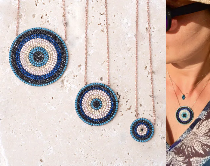 NEW Authentic turquoises turkish evil eye round fashion trendy girl lady micro pave cz fashion necklace