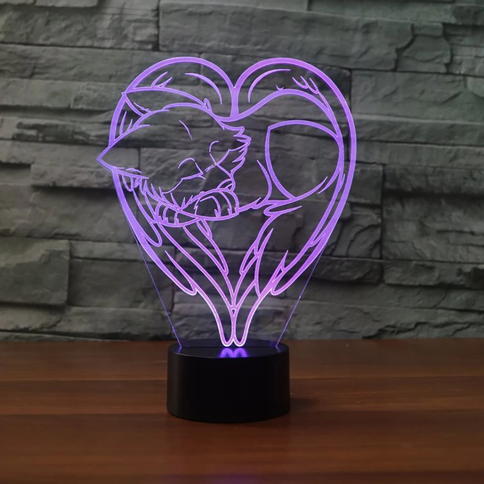 Мультфильм спальный волк 3D Иллюзия Ночной свет 7 видов цветов Изменение