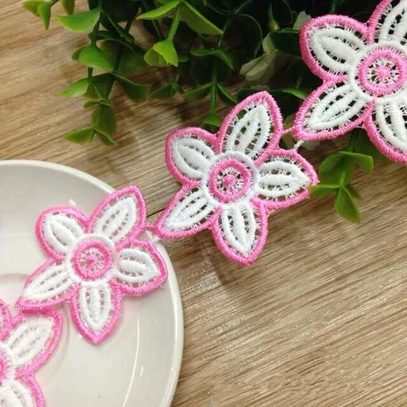 1 Yrd Embroidered 5-petal Star Flower Hollow Out Applique Trim 1136 Pink DIY Craft NEW | Дом и сад
