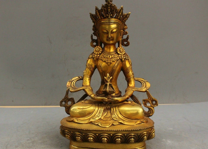 

12" Tibetan Buddhism Maitreya Guan Yin Bodhisattva Buddha Gilt Bronze Statue