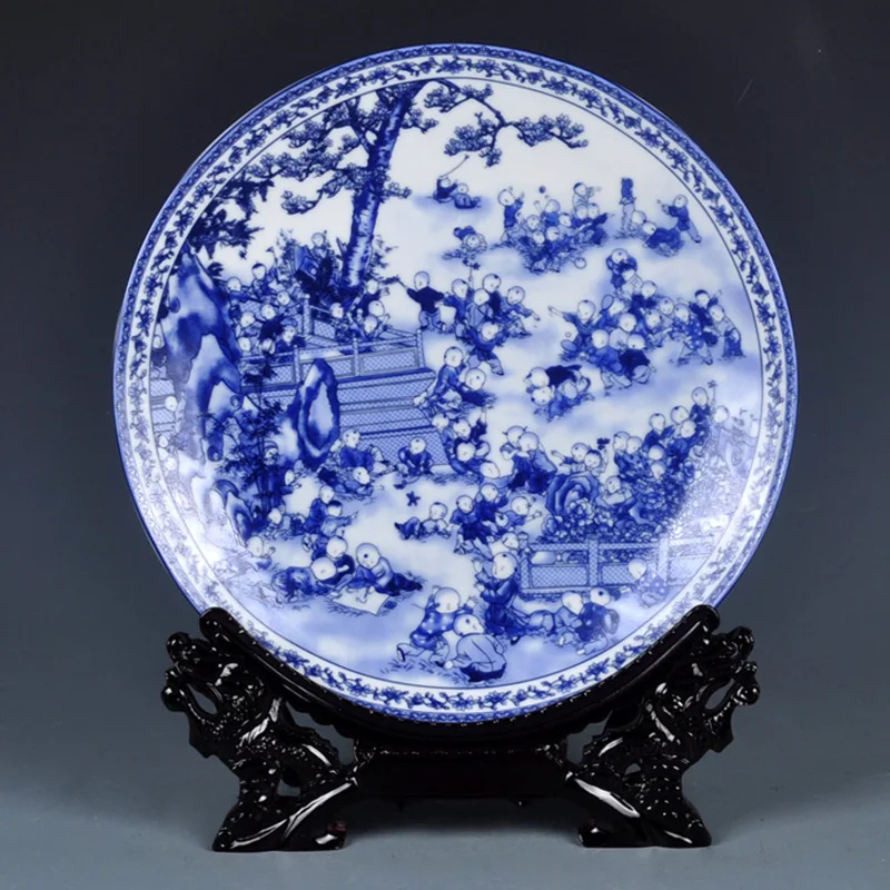 10 дюймовый керамический фарфор Jingdezhen ремесла сине белый декоративная тарелка