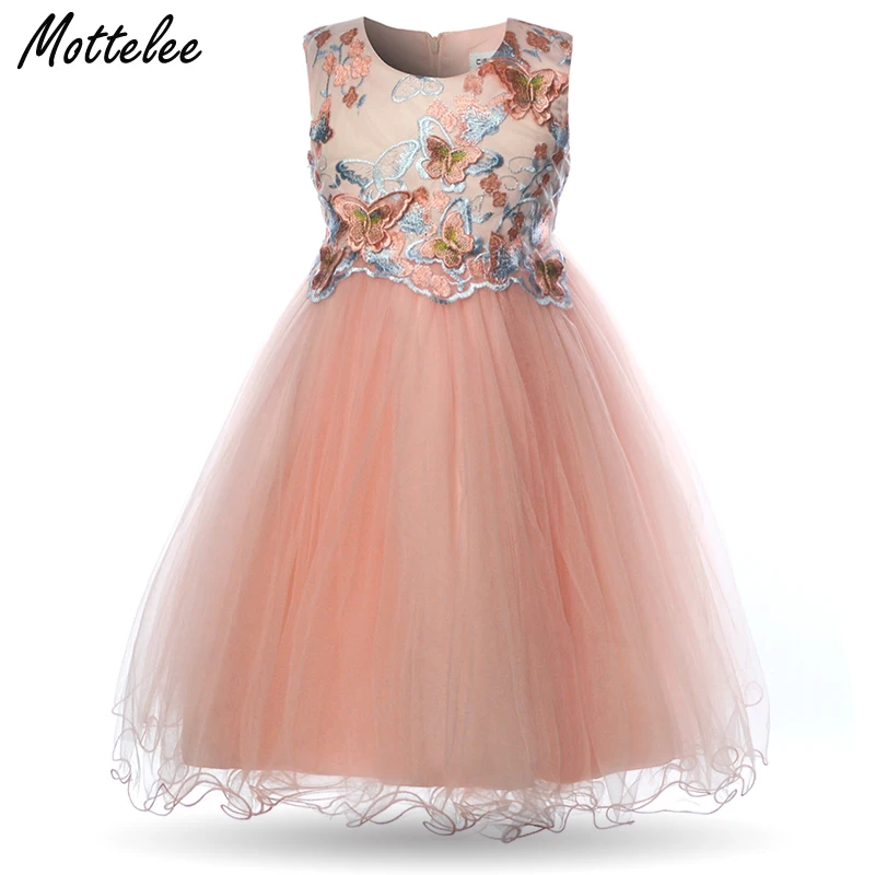 Girls Dress Butterfly Appliques Flower Frock Formal Baby Wedding Dresses Fancy Children Gown Kids Evening Party Clothes for Girl | Детская