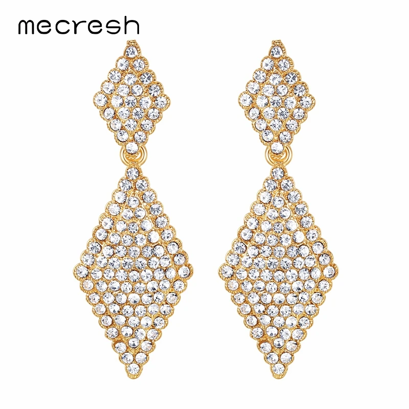 Mecresh Silver Color Rhinestone Geometric Dangle Earrings for Women Cute Crystal Bridal Wedding Party Jewelry MEH1086 | Украшения и