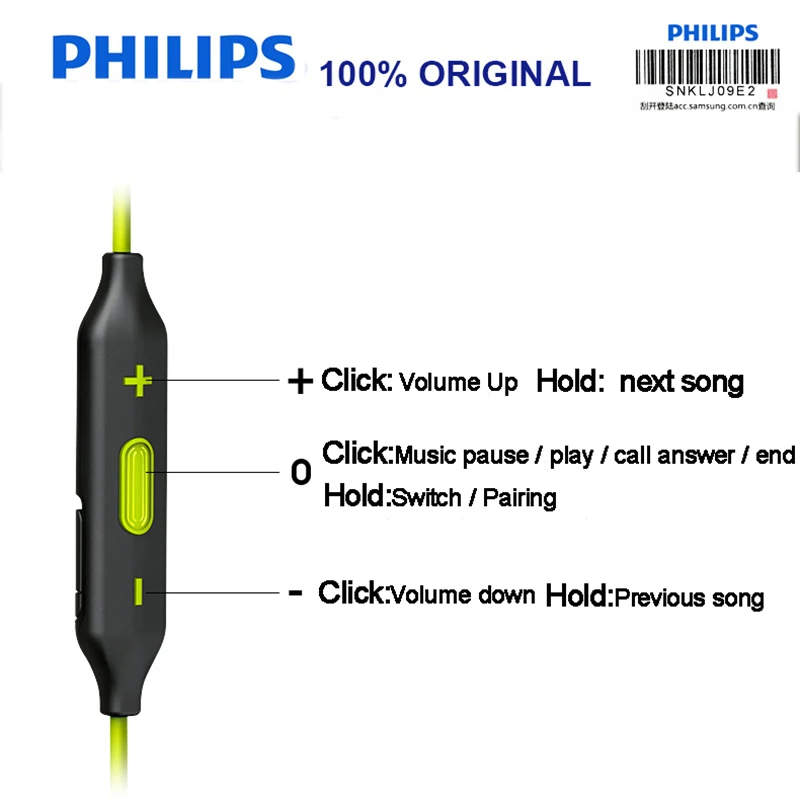 Беспроводные Наушники Philips SHQ6500 с шейным ободом Bluetooth бас водонепроницаемая