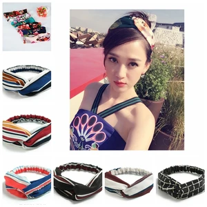 Новая женская перекрестная повязка на голову для девушек, шелковая печать, женская модель, аксессуары для волос