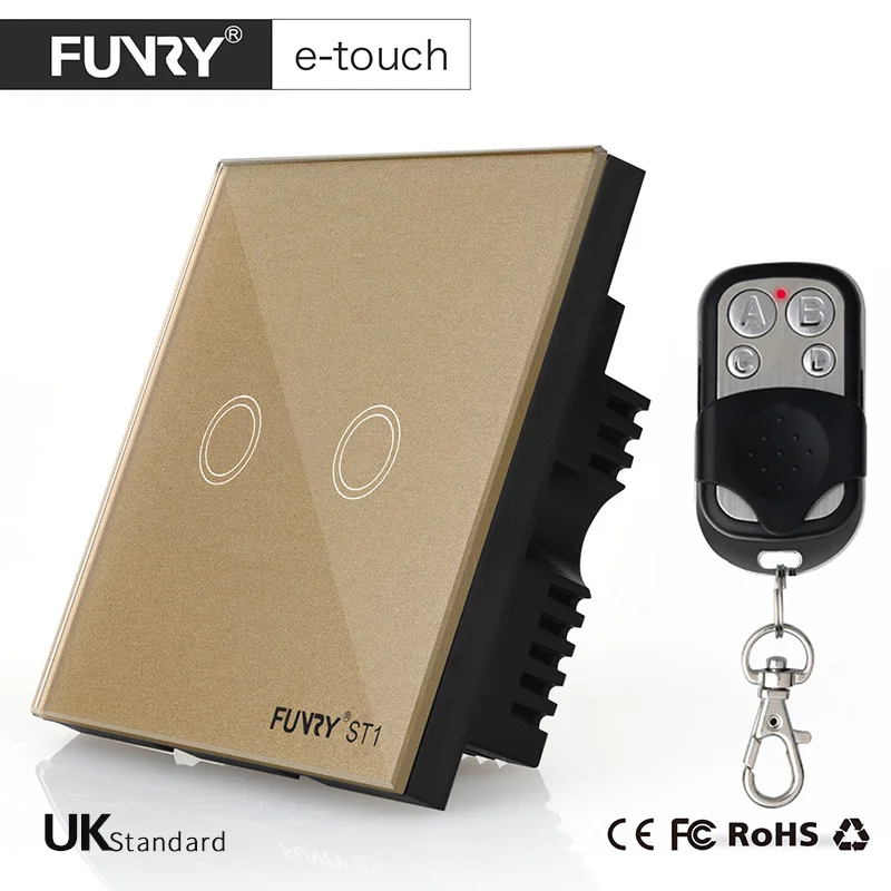 FUNRY ST1-UK Remote Control 2 Gang 1 Way 3 Color Touch Switch Wall with Glass Panel for Home Automation Free Shipping | Безопасность и