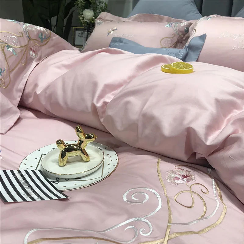Little Daisy embroidery Bedding Sets girls Beddingset egyptian cotton Bed Linen Duvet Cover Bed Sheet Pillowcase/bed Sets 4/7pcs