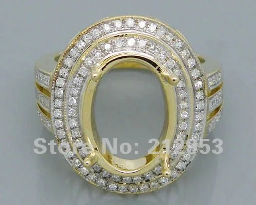 

Solid Oval Shape 10x14mm Semi Mount Ring With Natural Diamond In 14K Yellow Gold 0.74Ct Engage Wed Setting Ring For Sale