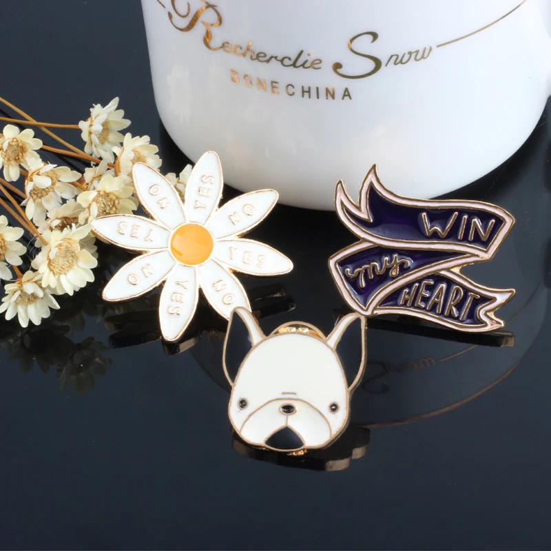 Набор из 3 предметов Мультяшные броши булавки для кпоп собаки цветы Win My Heart брошь